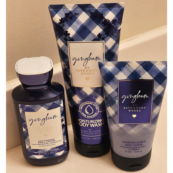 Bath & Body Works Gingham Scented Body Wash Lotion and Body Scrub 3 piece set - Picture 1 of 3